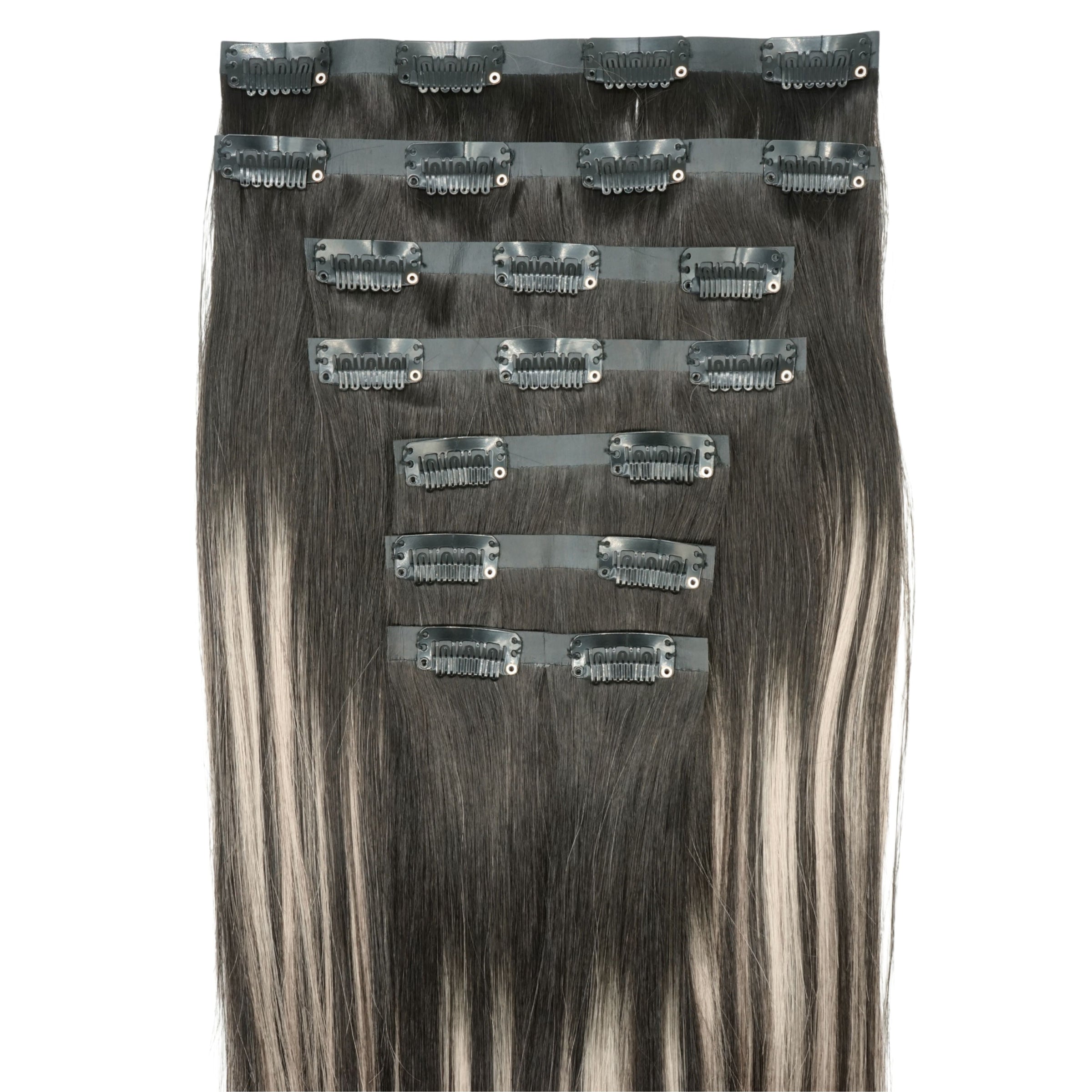 SILVER HIGHLIGHTS ON ROOTED BLACK HAIR