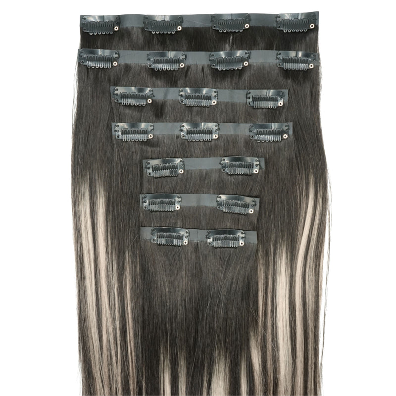 SILVER HIGHLIGHTS ON ROOTED BLACK HAIR